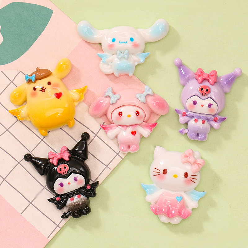 อุปกรณ์เรซินน่ารักการ์ตูนปีศาจและแองเจิล ชุดกาวครีม DIY เคสโทรศัพท์ พวงกุญแจ กิ๊บ อุปกรณ์เสริม วัสดุทําด้วยมือ