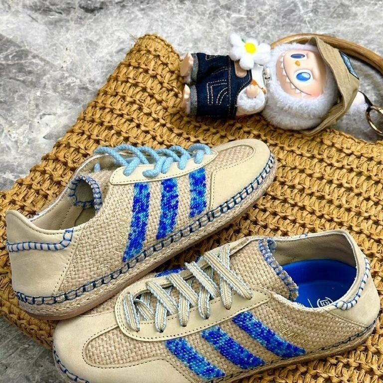 Co-Branded Clot x AD Originals Gazelle Edison Chen Linen Khaki Blue Beaded IH3641