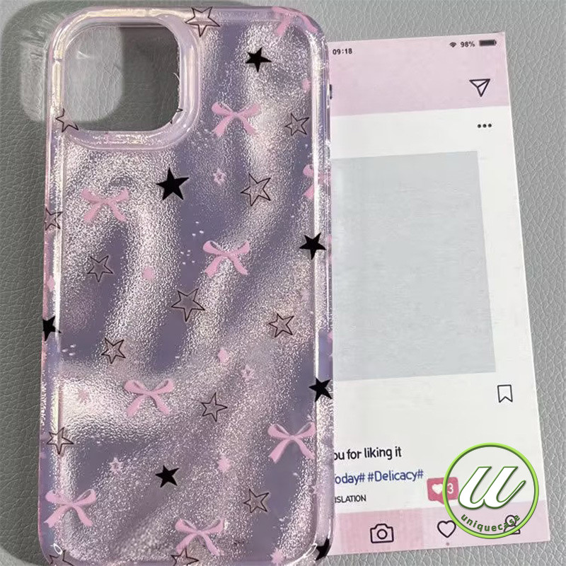 โบว์โรแมนติกรักหัวใจดูเดิลดาวขนนกเส้นด้าย เคส IPhone 7Plus 15 13 14 11 XR 12 Pro Max 14 7 8 15 Plus X XS MAX SE 2020