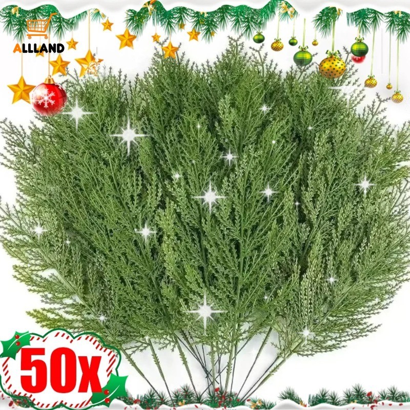 50/30/20/10ชิ้นคริสต์มาสสาขาสนประดิษฐ์-xmasปลอมพืชสีเขียวใบสน-diy Garland เครื่องประดับต้นคริสต์มาสปีใหม่พรรคตกแต่ง