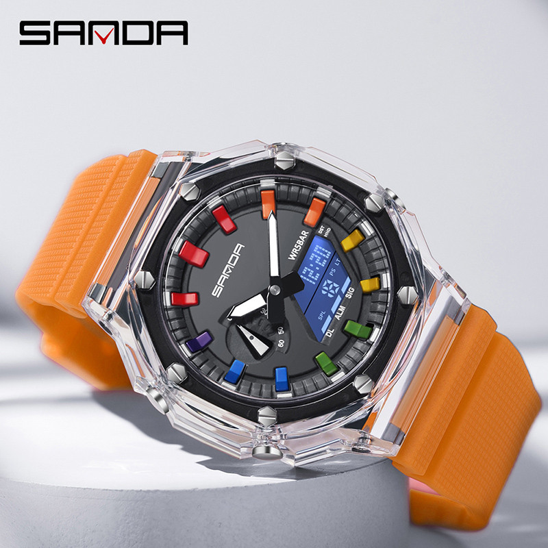 ซานดา ชุดโปร่งใสใหม่ทันสมัยและเรียบง่ายกันน้ําส่องสว่างอิเล็กทรอนิกส์นาฬิกาผู้ชาย SD3341-1