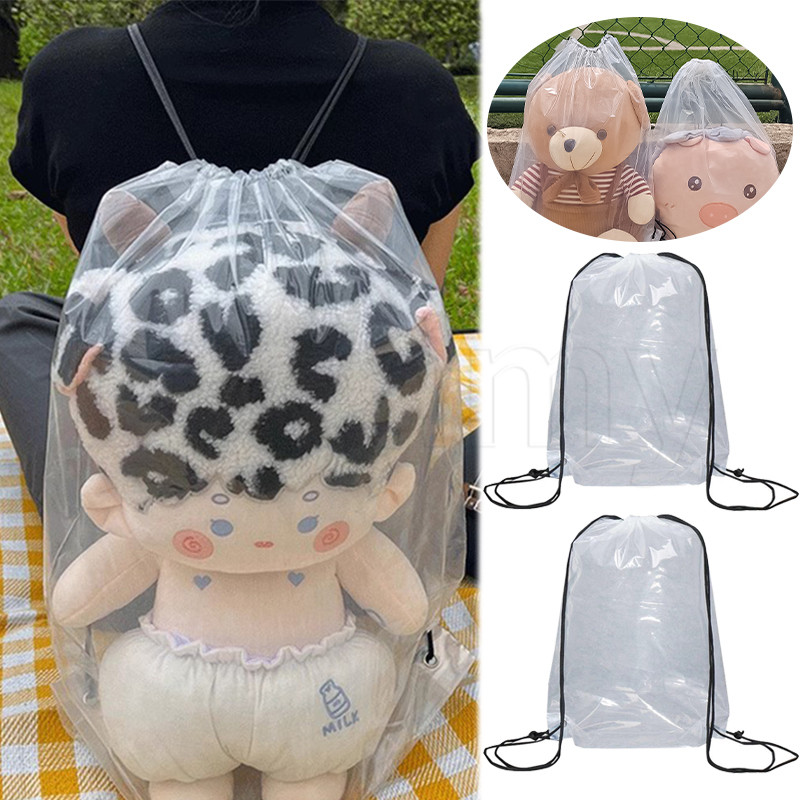 3ชิ้นความจุขนาดใหญ่ถุงเก็บ-ผ้าฝ้ายตุ๊กตาถุงแสดงโปร่งใส-หนากันฝุ่นกันน้ํา-ของเล่นตุ๊กตา เชือกรูด กระเป๋า-การ์ตูนตุ๊กตาออกนอกบ้านถุงป้