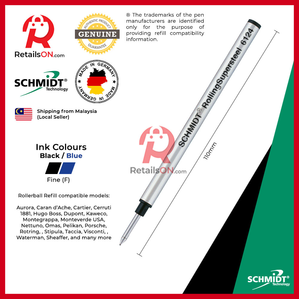 Schmidt Refill 6124 Rolling Supersteel สําหรับปากกาโรลเลอร์บอล [1 ชิ้น] | [ขายปลีก]