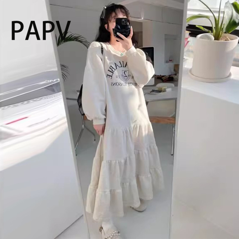 Papv Chic Letter พิมพ์หลวม Splicing Layered แขนยาว 5028
