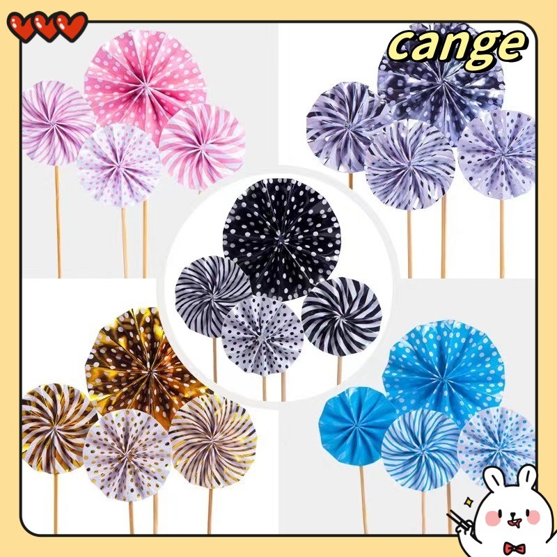 4 ชิ้น/เซ็ตดอกทานตะวันกระดาษพัดลมเงินกุหลาบทองสีฟ้าทองสําหรับเด็กเค้กวันเกิดขนมตกแต่งด้านบน