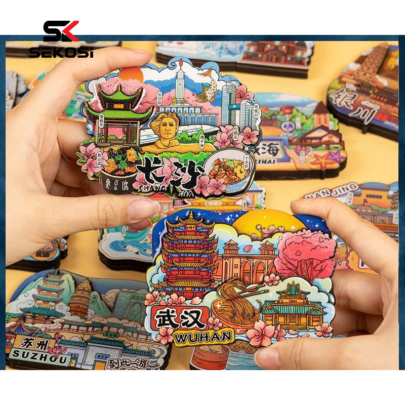 Sk China City Travel ของที่ระลึกตู้เย็นสติกเกอร์เฉิงตู Dali หางโจวสถานที่ท่องเที่ยวตู้เย็นตกแต่งสติกเกอร์แม่เหล็กของขวัญ