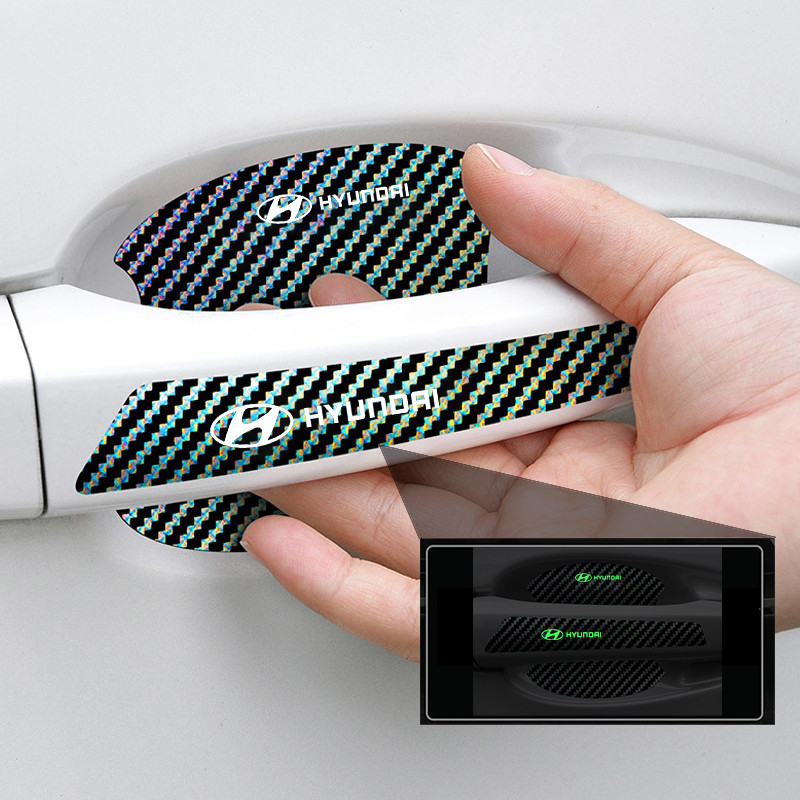 8 ชิ้นสําหรับ Hyundai Luminous รถประตู Scratch ป้องกันชามคาร์บอนไฟเบอร์สไตล์เลเซอร์สติกเกอร์สําหรับ 