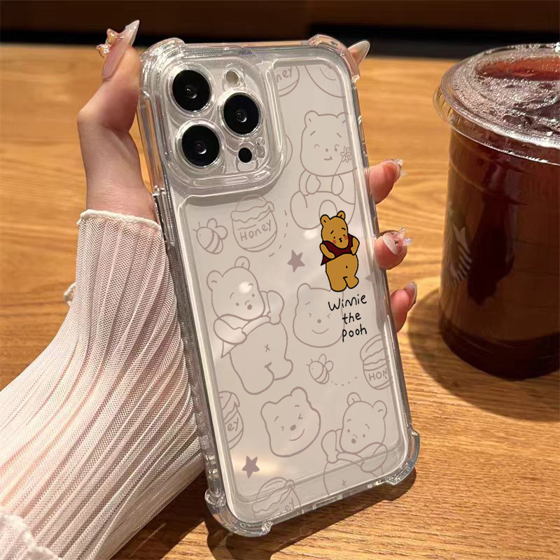 นิ่มกันกระแทกเคสโทรศัพท์ เคสสำหรับ เคส iphone 11 เคสไอโฟน 13 14 12 XR 7 8 6 Plus X XS 15 Pro MAX หมีน้อยน่ารักสีน้ำตาล