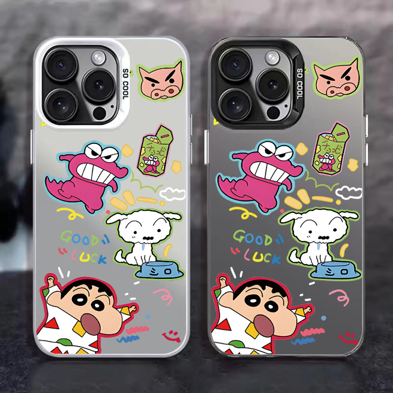 POPPA คสโทรศัพท์อะนิเมะการ์ตูนน่ารัก สีเงินด้าน เคส Apple For iPhone12 13 14 15Pro MAX X XS XR XS 7 8PlusดินสอสีShin