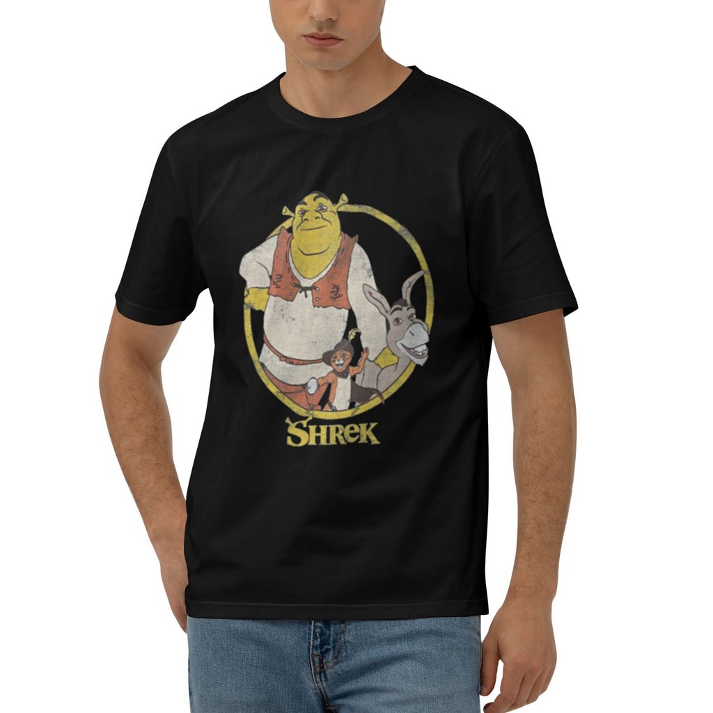 Shrek Donkey And Puss Mens Heather Fashion Custom Printing T-Shirt