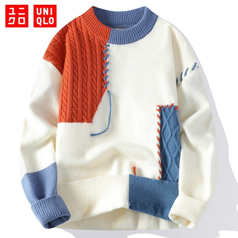 UNIQLO ยูนิโคล่ เสื้อกันหนาวผู้ชายฐานเสื้อถักและขนแกะหนาฤดูใบไม้ร่วง/ฤดูหนาวกึ่งคอเต่าแนวโน้มเสื้อกันหนาว