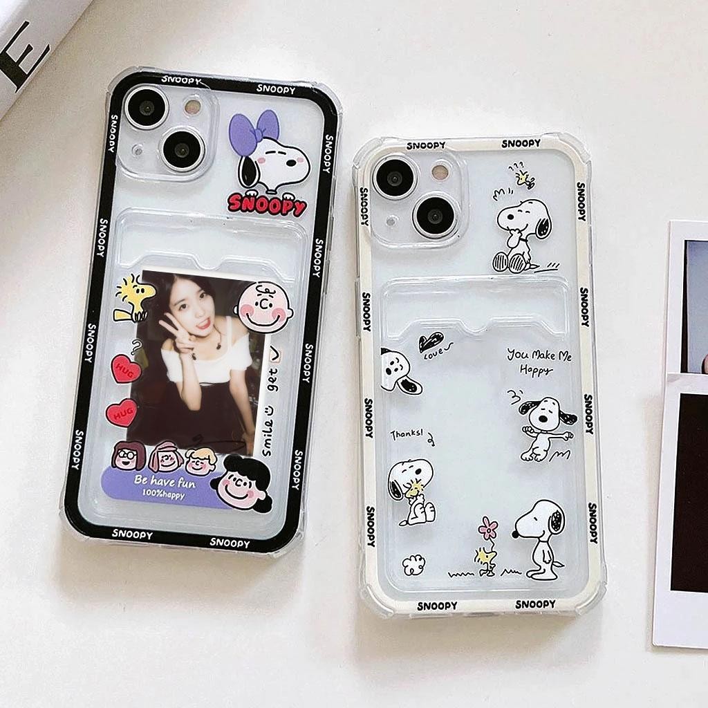 Happy Bow Snoopy Photo Card Slot กระเป๋าสตางค์โทรศัพท์มือถือสําหรับ Samsung Galaxy S24 Ultra S23 S22