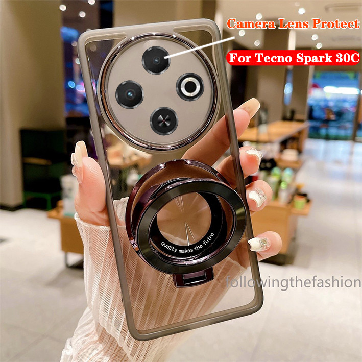 ที่วางแหวนขาตั้งปลอกแม่เหล็กสําหรับ Tecno Spark 30C Spark30 C Spark30c 4G 2024 กล้องเลนส์ป้องกัน Soft TPU ขอบโปร่งใสแฟชั่นเคสโทรศัพท์กันกระแทกฝาหลัง