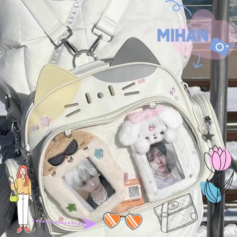 เดือน เจเค กระเป๋าสะพายไหล่,กระเป๋าเป้สะพายหลังแมวสไตล์วิทยาลัยโลลิต้า,น่ารักความจุขนาดใหญ่ฮาราจูกุหนังข้ามกระเป๋าผู้หญิง