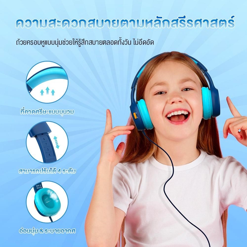 Tronsmart KH01 Wired Kids Headphones หูฟัง Aux 3.5 ออกแบบสำหรับเด็ก ไมค์ HD พับเก็บได้