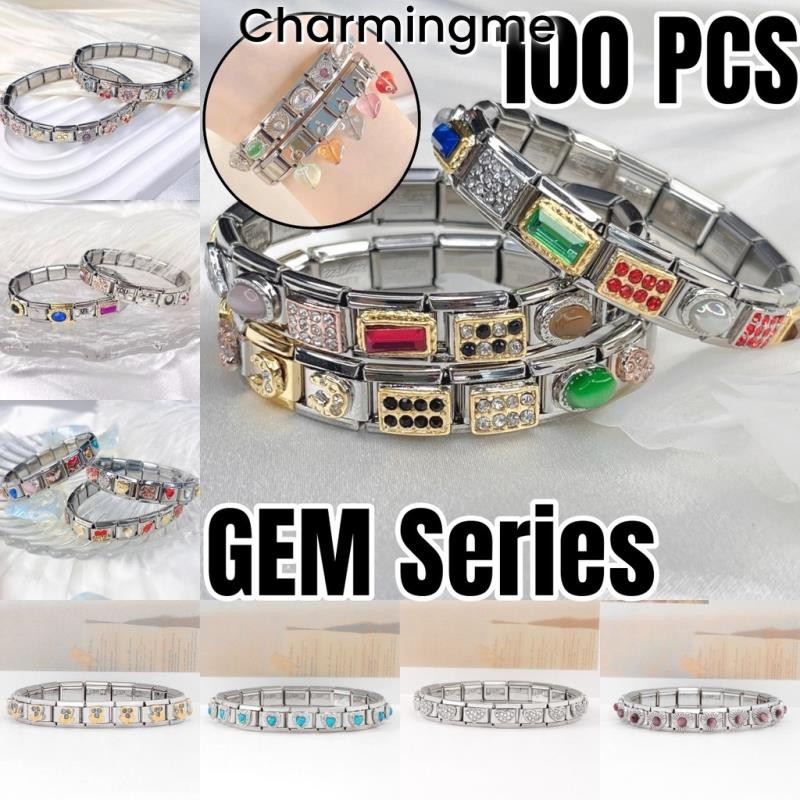 100pcs Gem Series Charms สร้อยข้อมืออิตาลี Charm Links Fit 9 มม.Modular สร้อยข้อมือเครื่องประดับสแตนเลส DIY ทํา