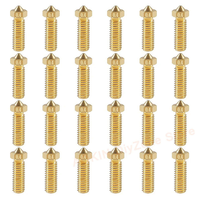 24Pcs 3D Printer E3D Volcano Brass Extruder Nozzles M6 Thread 0.4mm for 1.75mm ABS/ PLA Filament