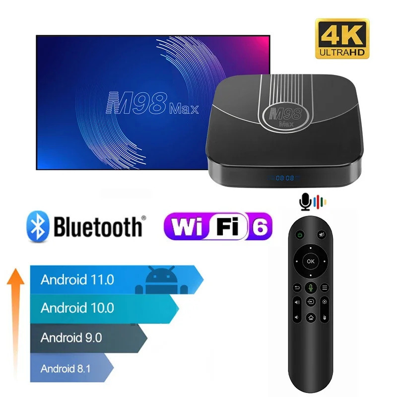 M98 MAX TV ATV กล่องทีวีแอนดรอยด์สมาร์ททีวี amlogic S905Y4 2.4G 5G Dual Wi-Fi BT 5.0 HD 4K 3D PK DQ0
