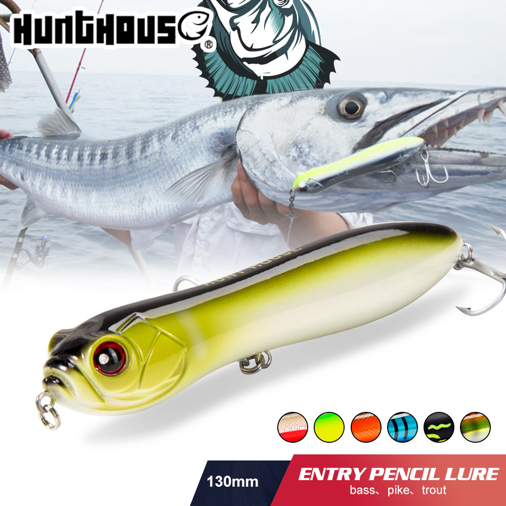 Hunthouse ตกปลา Lure Noisy ดินสอ Ball Rattle Stickbait 130 มม.32g Topwater งูหัวเหยื่อสําหรับตกปลาเบส Zander Pescar