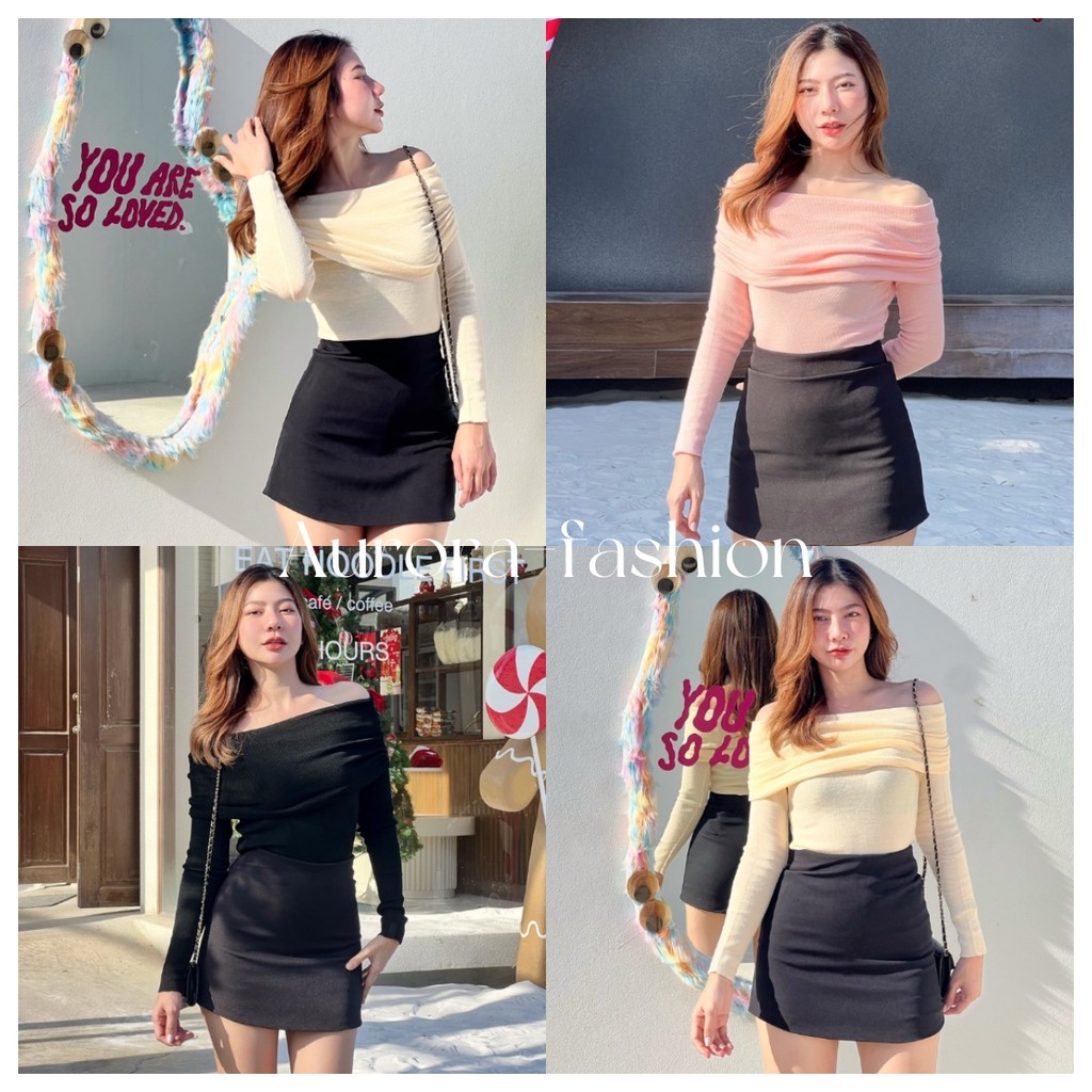 Aurora พร้อมส่ง (รูปถ่ายจากงานจริง) Knit top เสื้อเซ็กซี่ เสื้อไหล่เดียว สไตล์สาวฮอตเซ็กซี่