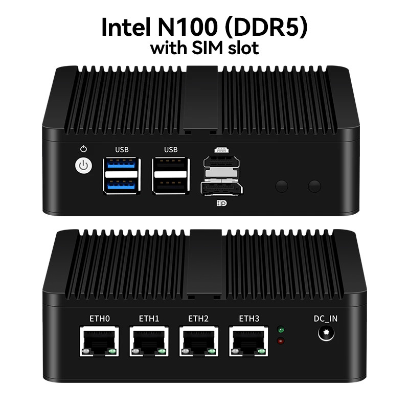 Fanless Min PC Intel N100 J1900 N2840 N5105 J4125 4x 2.5G Ethernet Support Windows Linux Pfsense OPN