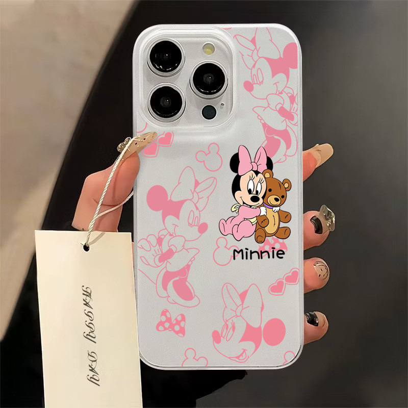เคสโทรศัพท์มือถืออะคริลิคใส มิกกี้สีชมพูFor iPhone 11 13 15 เคส ไอโฟน12 14 ProMax 7 8Plus X XR XSMaxกันกระแทก ส่งจากไทย