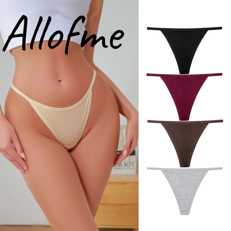 Allofme ผู้หญิงผ้าฝ้ายแท้ G-String เซ็กซี่ต่ําเอว Thongs กางเกงชั้นในสีทึบนุ่ม