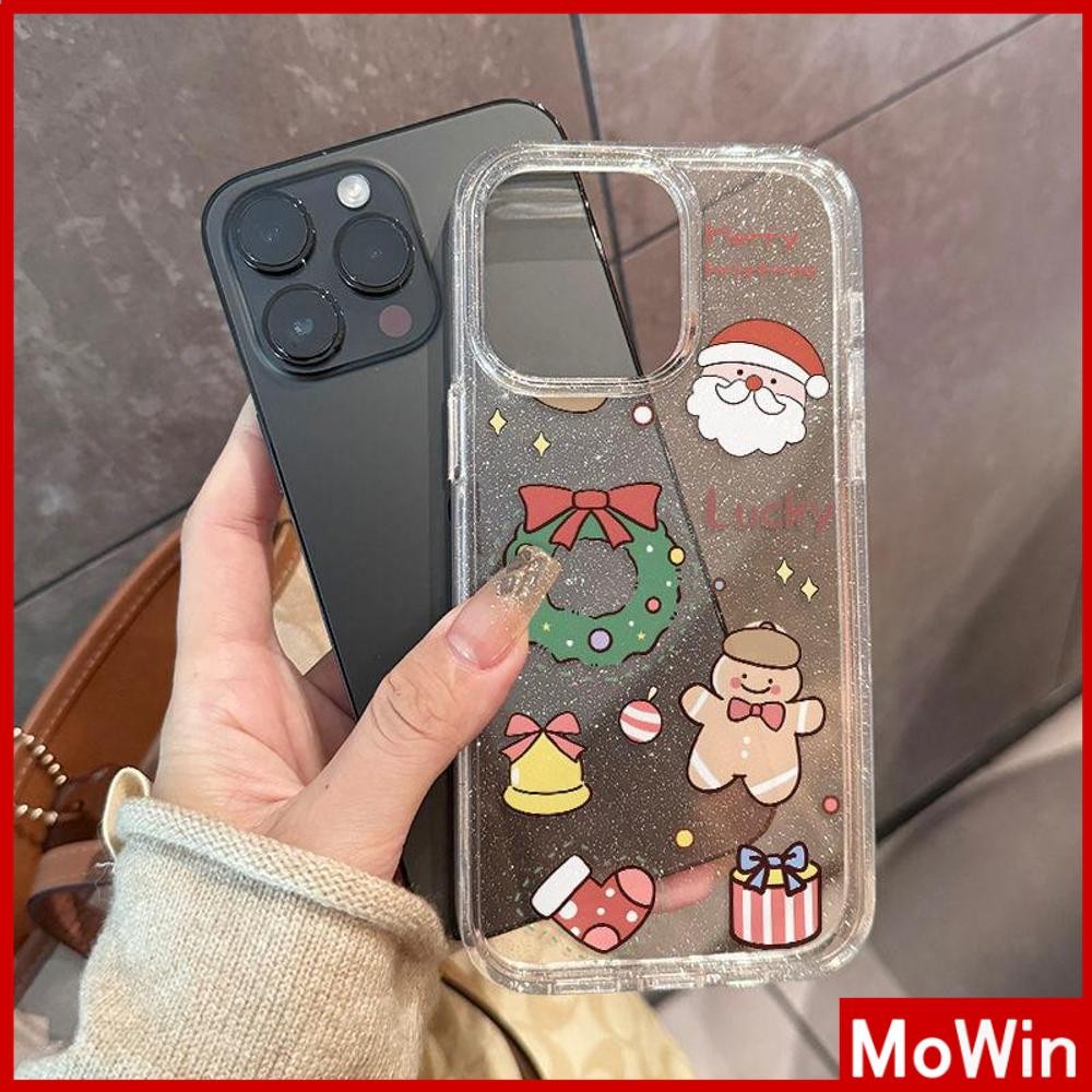 Movin - เคส iPhone 16 Pro Max iPhone 11 เคสใสแบบแวววาว TPU นุ่มสีสันสดใส ซานตาคลอสและคุกกี้น่ารัก Compatible iPhone15 Pro max 14 13 12 Pro max XS XR 7 Plus 8 Plus