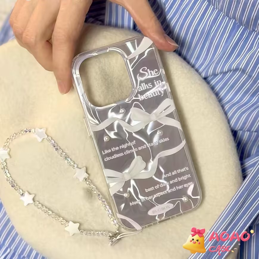 โรแมนติกหวานสีขาวอ่อนนุ่มนุ่มนวล เคสiPhone 16 13 11 14 15 12 Pro Max 16Plus 7Plus XR 16 7 14 8 15 Plus X XS Max SE 2022