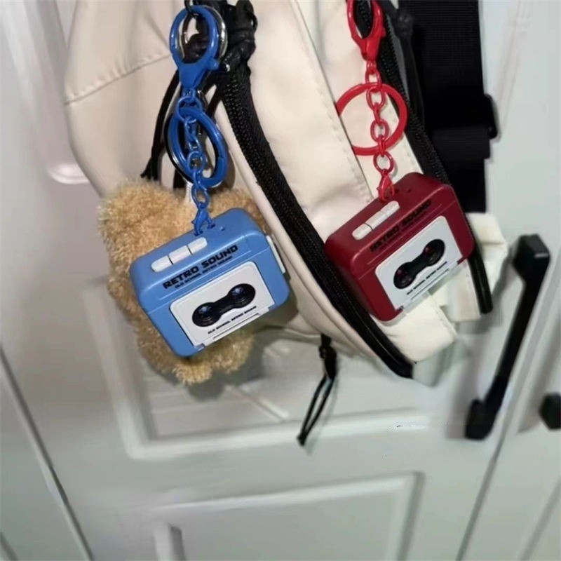 Creative Tape Recorder-shaped Keyrings Mini Retro สีเครื่องเล่นเพลง KeyChain ของขวัญวันเกิดเพื่อน