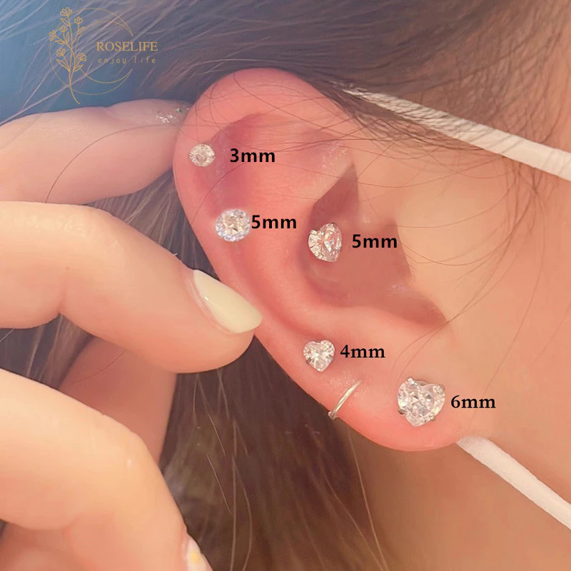 Roselife Silver 1PC คลาสสิก Unisex คริสตัล Pierced ต่างหูสตั๊ด Hypoallergenic หู Studs เครื่องประดับอุปกรณ์เสริม