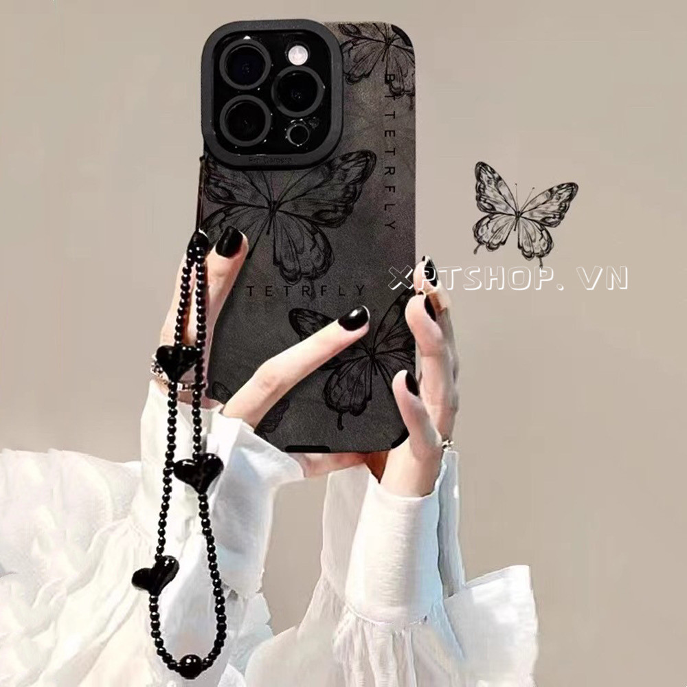 ผีเสื้อสีดําหนังเคสโทรศัพท์สําหรับ ไอโฟน 17 มือโปร สูงสุด 17 อากาศ 16บวก 15 14 13 12 11 ครอบคลุมเต็มรูปแบบกันกระแทกป้องกันปลอก