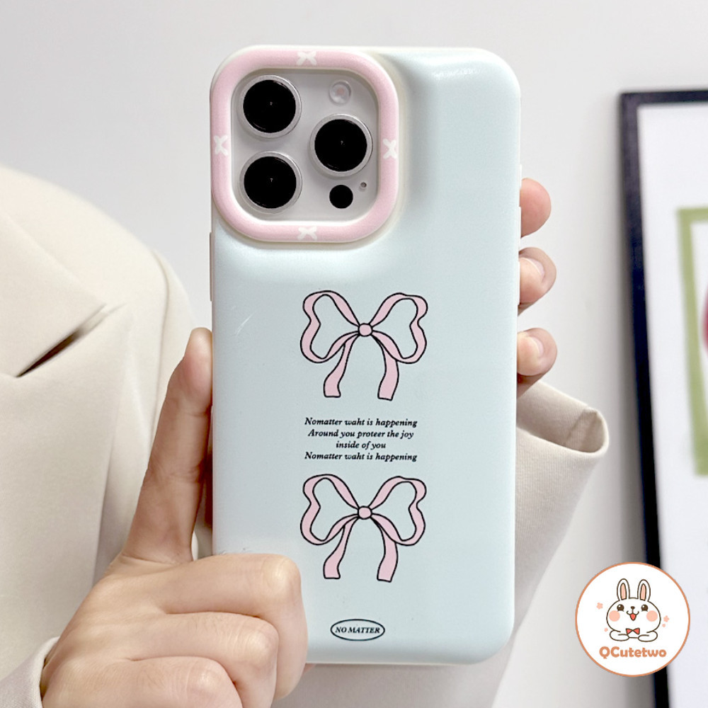 เกาหลีสีชมพูริบบิ้นโบว์ถุงลมนิรภัยเคสโทรศัพท์สําหรับiphone 16 11 15 14 13 12 Pro MAX XS MAX XR 7 8 Plus Water-Proof Soft TPUโทรศัพท์ปกหลัง