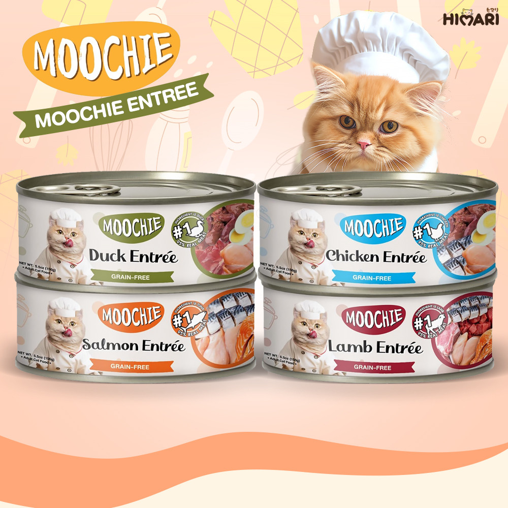 อาหารเปียกแมวกระป๋อง อาหารแมว Moochie Entree ผลิตจากเนื้อแท้ ขนาด 156g