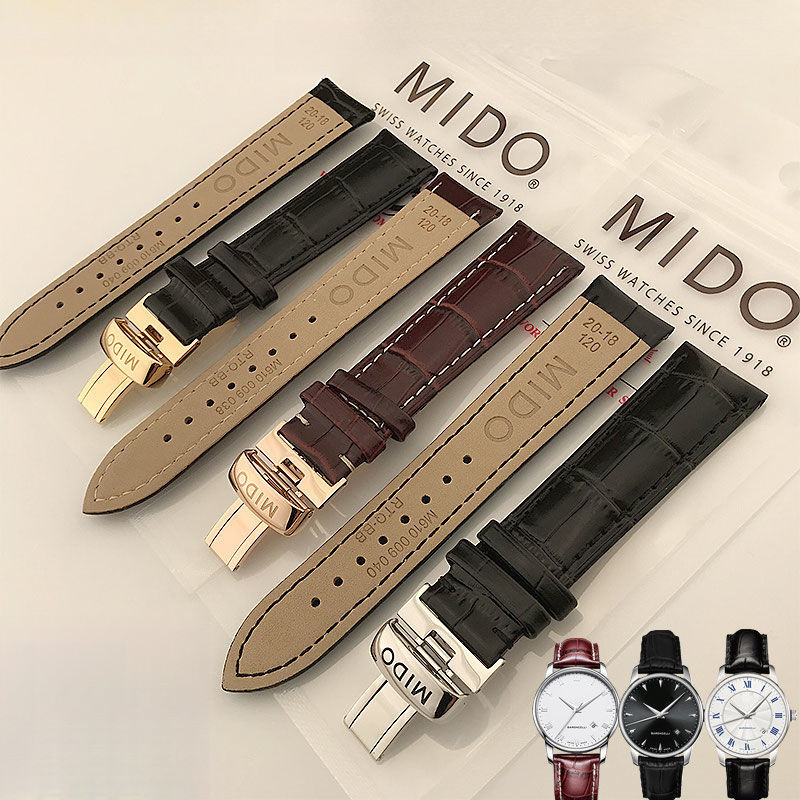 สําหรับนาฬิกา Mido หนังแท้ Baroncelli M8600 M7600 ผู้ชายและผู้หญิง Rudder Commander 20 มม.
