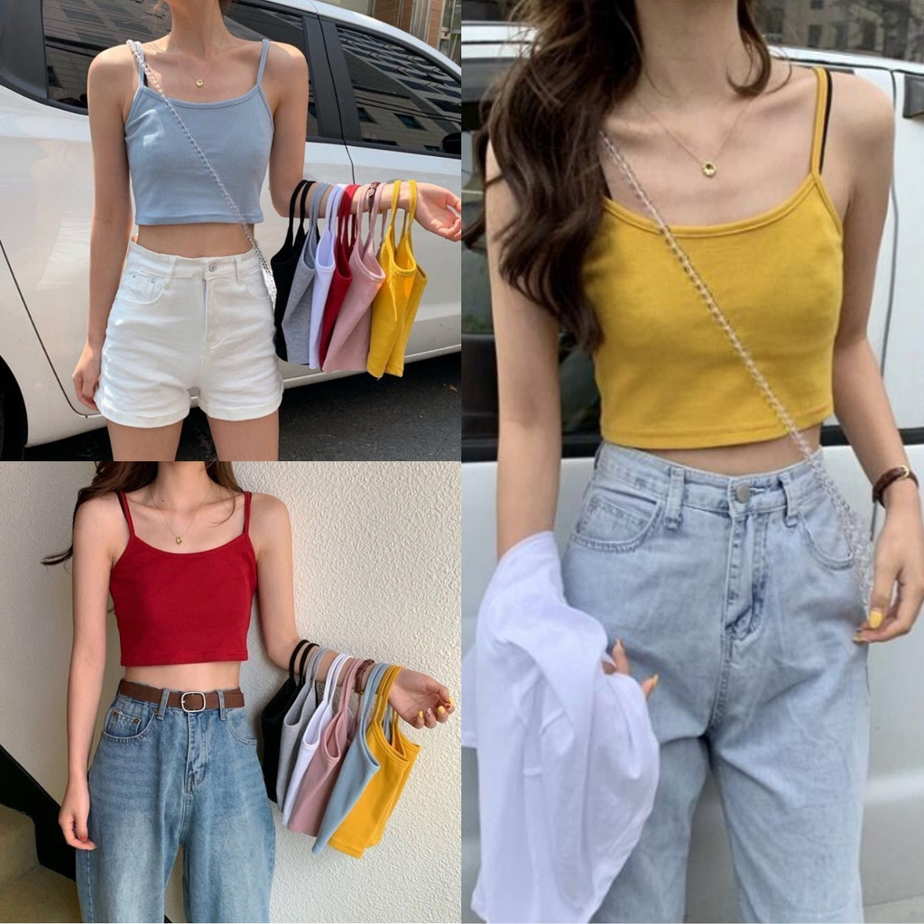 ราคาถูกที่สุด เสื้อสายเดี่ยวตัวสั้นครอป ผ้านิ่มเด้ง 5 สี เสื้อซับใน