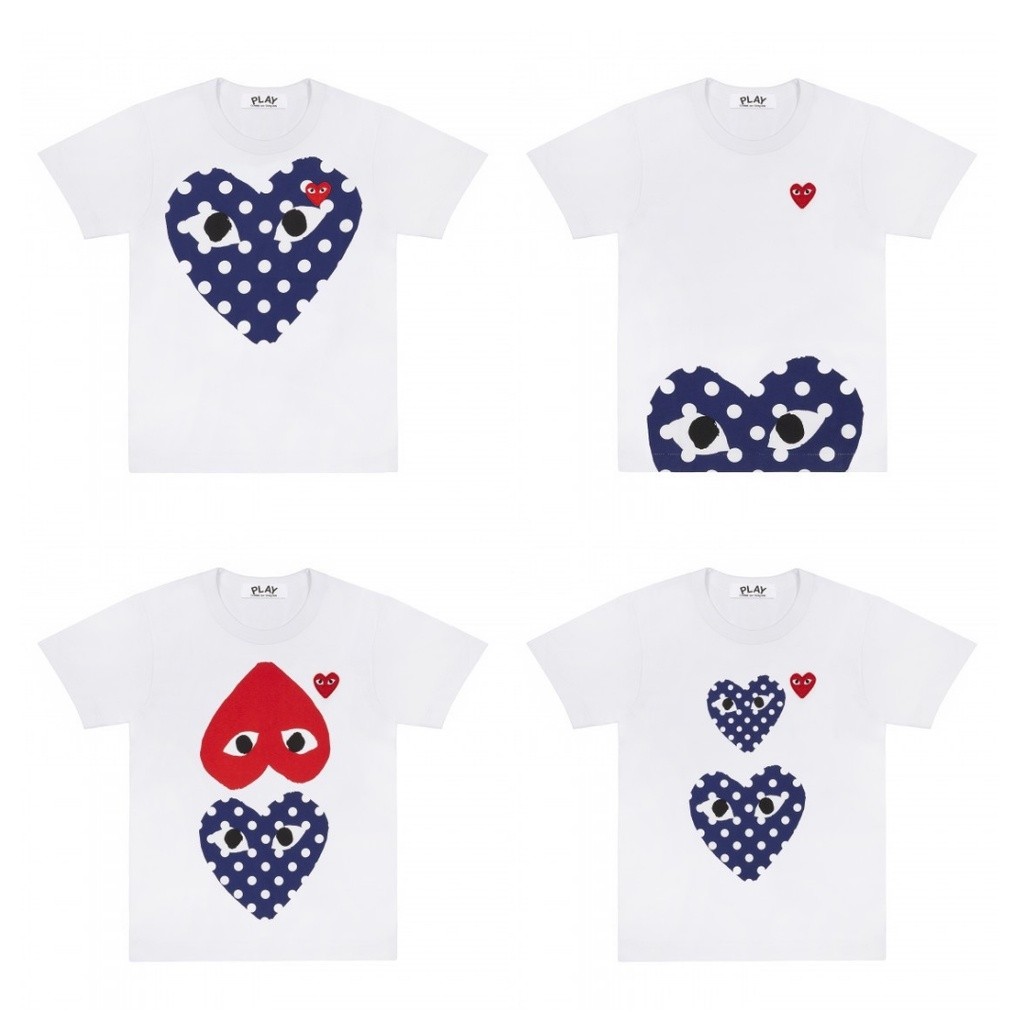 เสื้อยืดผ้าฝ้าย 100%เสื้อยืดแขนสั้นสีขาวลายจุดหัวใจ Play CDG 2018S-3XL