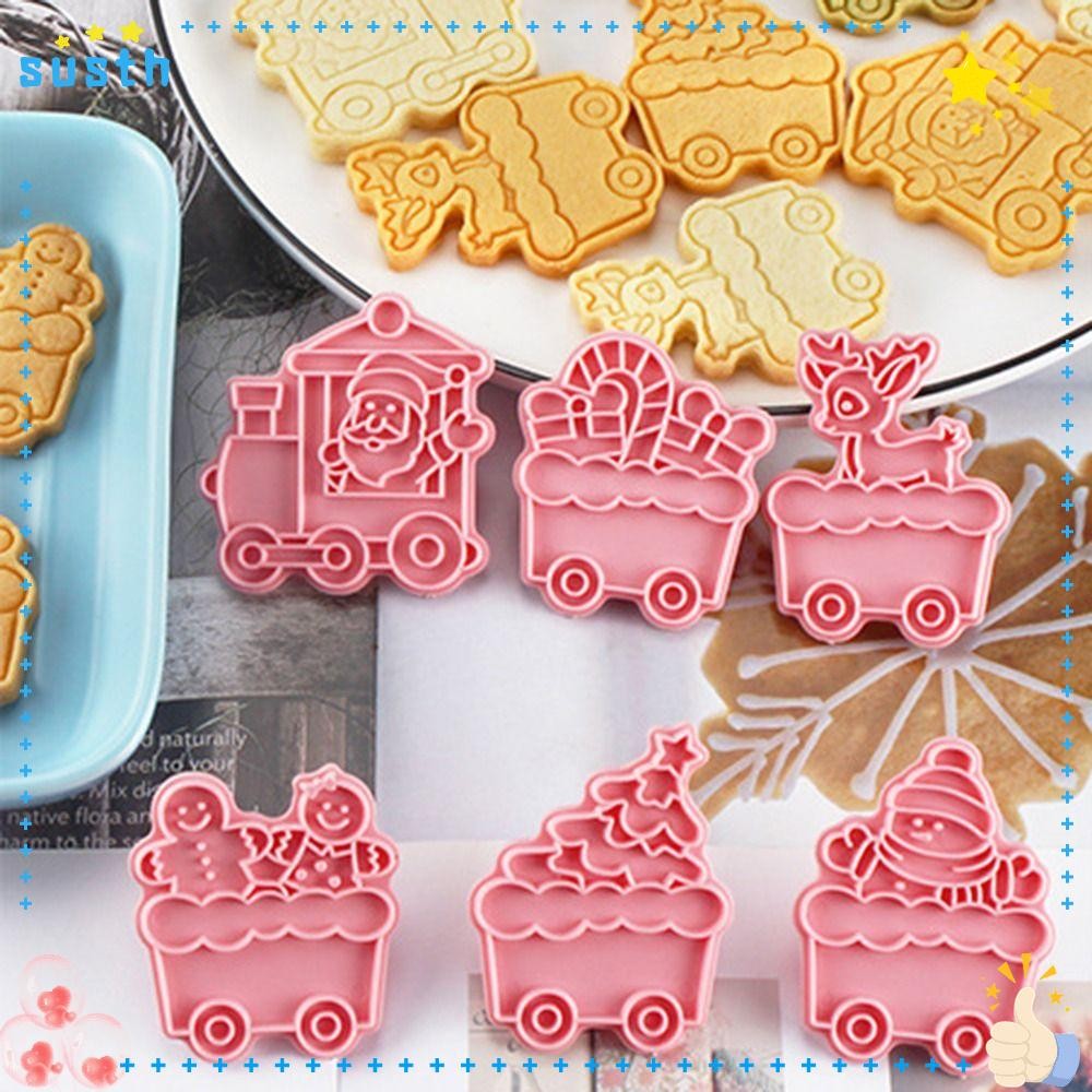 Susth 6 ชิ้น/เซ็ตเครื่องตัดคุกกี้ขนมตกแต่งเค้กเครื่องมือพลาสติกเบเกอรี่ Mould