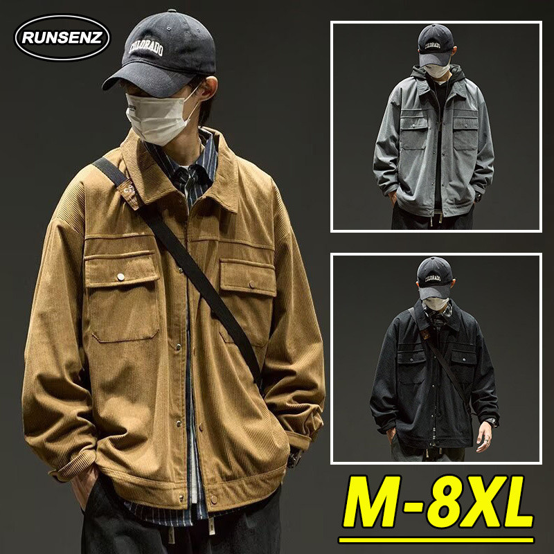 M-8xl ญี่ปุ่น Vintage Corduroy เสื้อแจ็คเก็ตผู้ชาย Plus ขนาดเสื้อ High-end ลําลองหลวมแขนยาว Oversize เสื้อ