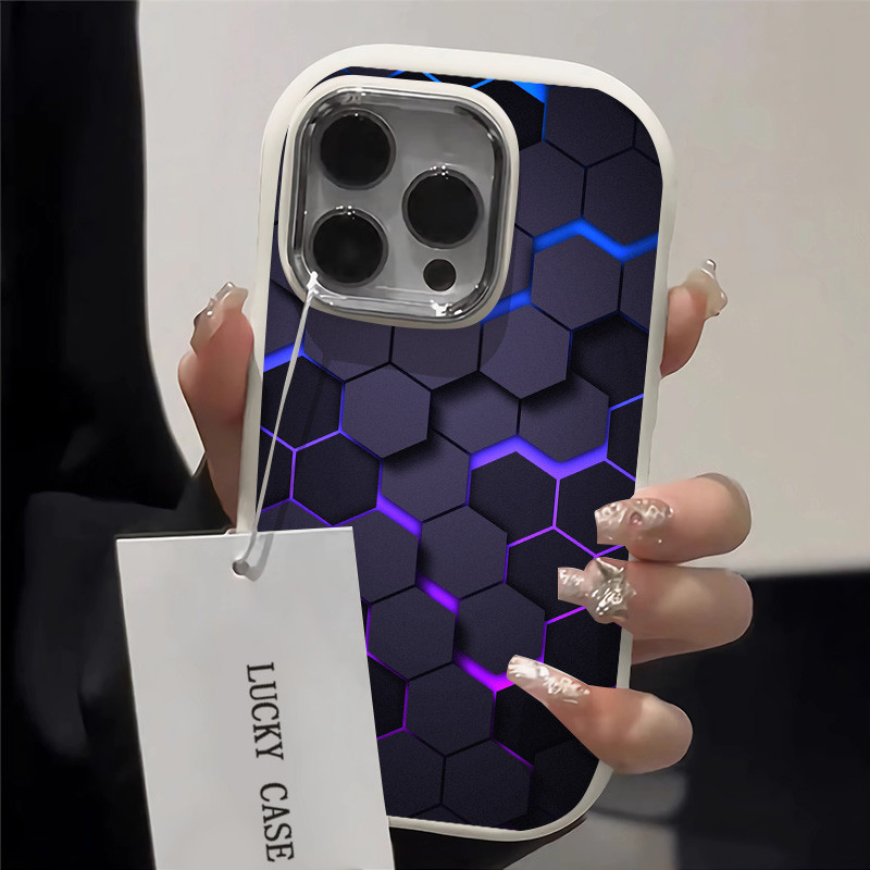 Creative Honeycombรูปแบบเคสโทรศัพท์เข้ากันได้สําหรับIPhone 15 14 13 12 11 16Pro Max XR X/XS Max 7/8 Plusหนาซิลิโคนนุ่มElectroplatedสีMatteเคสโทรศัพท์