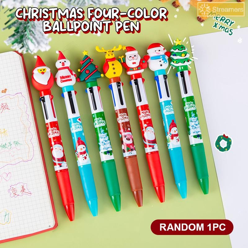 {Streamers} ปากกาลูกลื่นสี่สีแฟชั่นการ์ตูนน่ารักปากกาลูกลื่นคริสต์มาสหลากสีกดปากกาเป็นกลางอุปกรณ์การเรียนใหม่