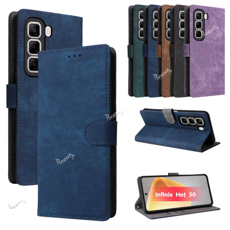 เคสโทรศัพท์สําหรับ Infinix Hot 50 5G 4G กล้องป้องกันกระเป๋าสตางค์ Anti Theft แปรงแม่เหล็กพลิกหนังสําหรับ Infinix Hot 50 40 Pro Plus 50I 40i Hot40Pro ฝาครอบ InfinixHot50