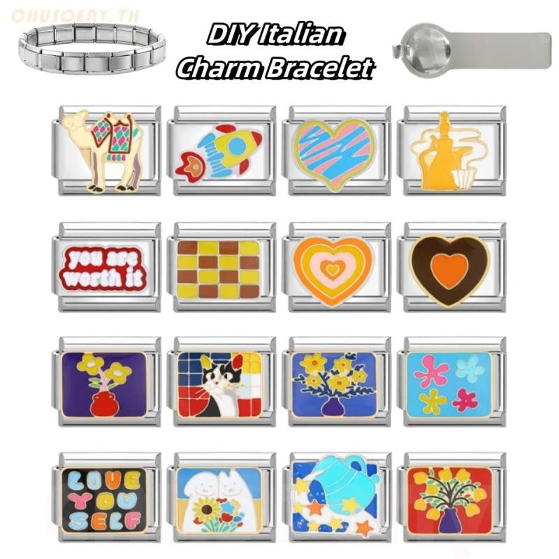 ยอดนิยม Heart Dopamine Oil Italian Charm Links Fit สร้อยข้อมือสแตนเลส 9 มม. ทําเครื่องประดับ