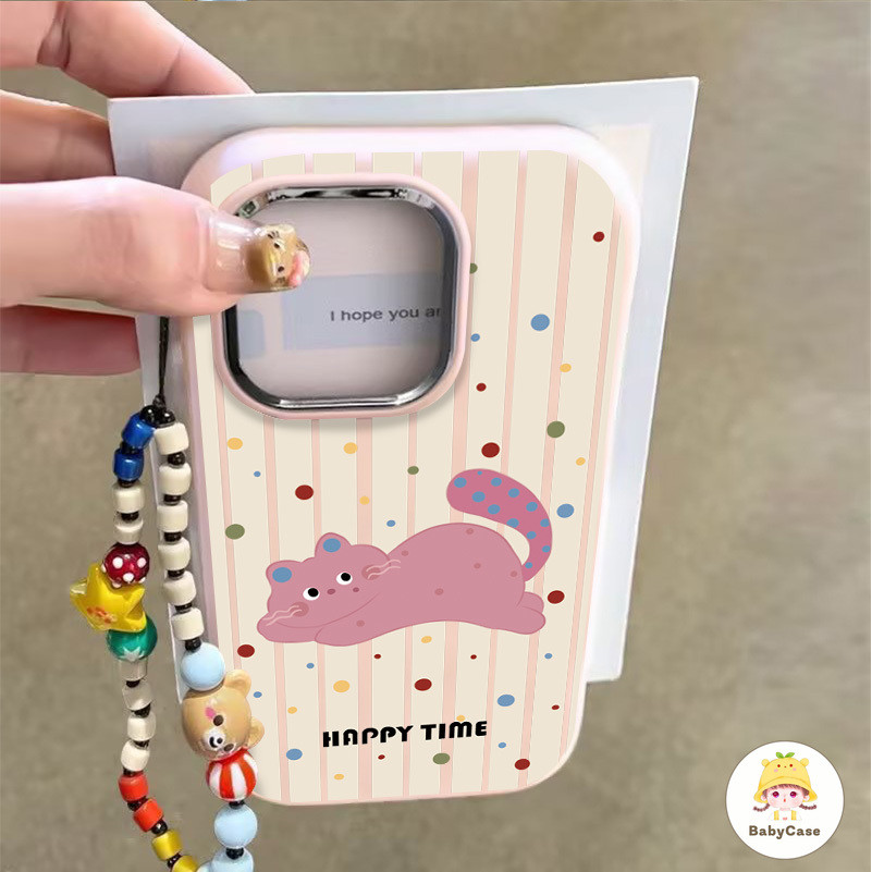 การ์ตูนน่ารักหวานแมวสีสันสดใสสร้อยข้อมือ เคส iPhone 16 13 11 15 14 12 Pro Max 7Plus XR 16 8 7 15 Plus X XS Max SE 2020