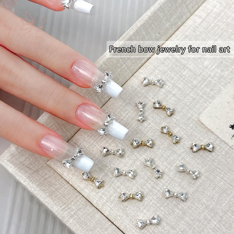 [maybeauty] 10 ชิ้น Super Shiny Zircon Nail Designs Ch 12x5 มม. Bowtie Shaped Gold/Silver Flatback Nail Accessories Sparkle 3D Nail Supplies {TH}