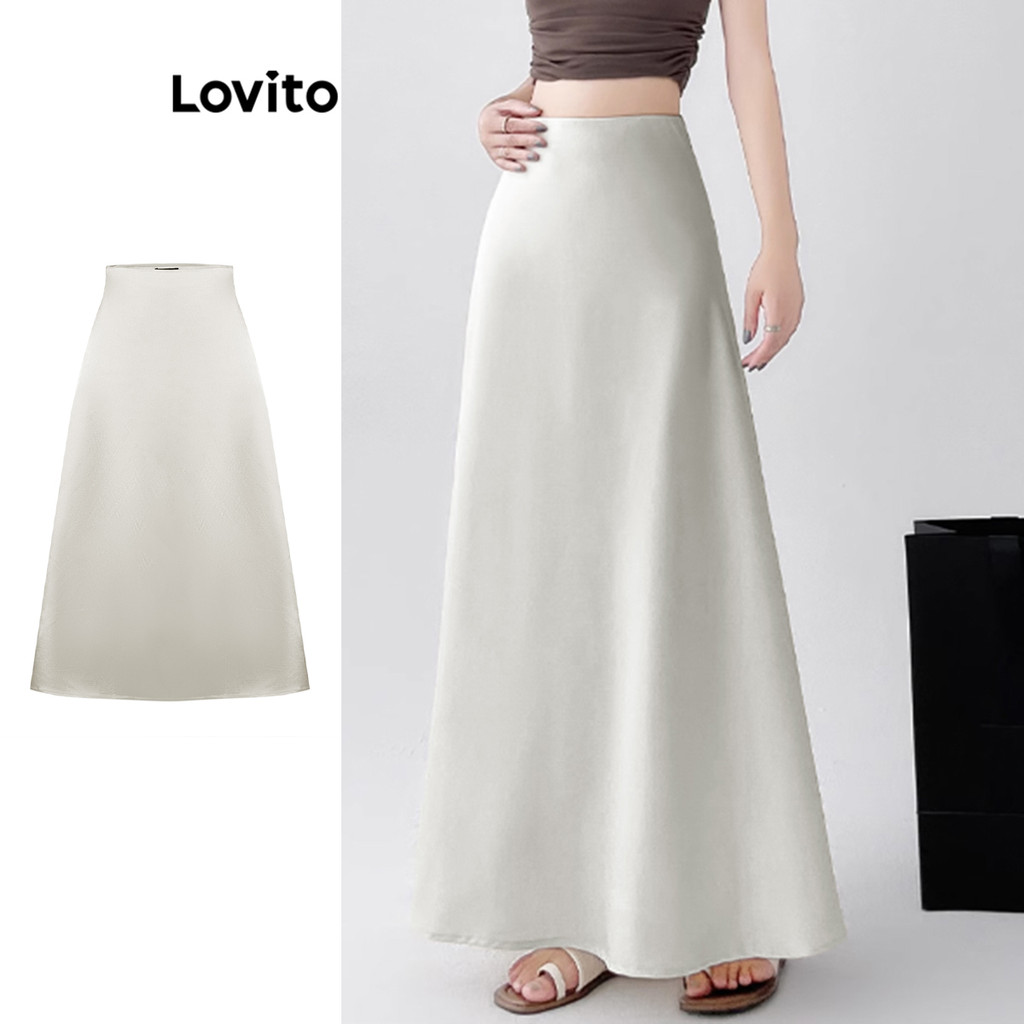 Lovito กระโปรงซิปธรรมดาหรูหราสำหรับผู้หญิง L104ED013