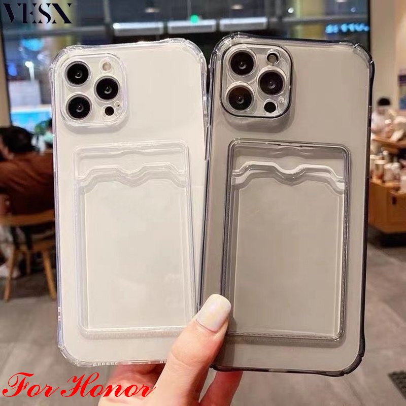 เคสกันกระแทกเคสใส่บัตร เคสซิลิโคนใส เคสใสทรงสี่เหลี่ยม Honor Magic 6 5 4 200 90 Lite 80 70 50 SE 30 X9 X9a X9b X8 X7b X6 X50 X40 GT X30 9X Pro 8A 4G 5G 2024