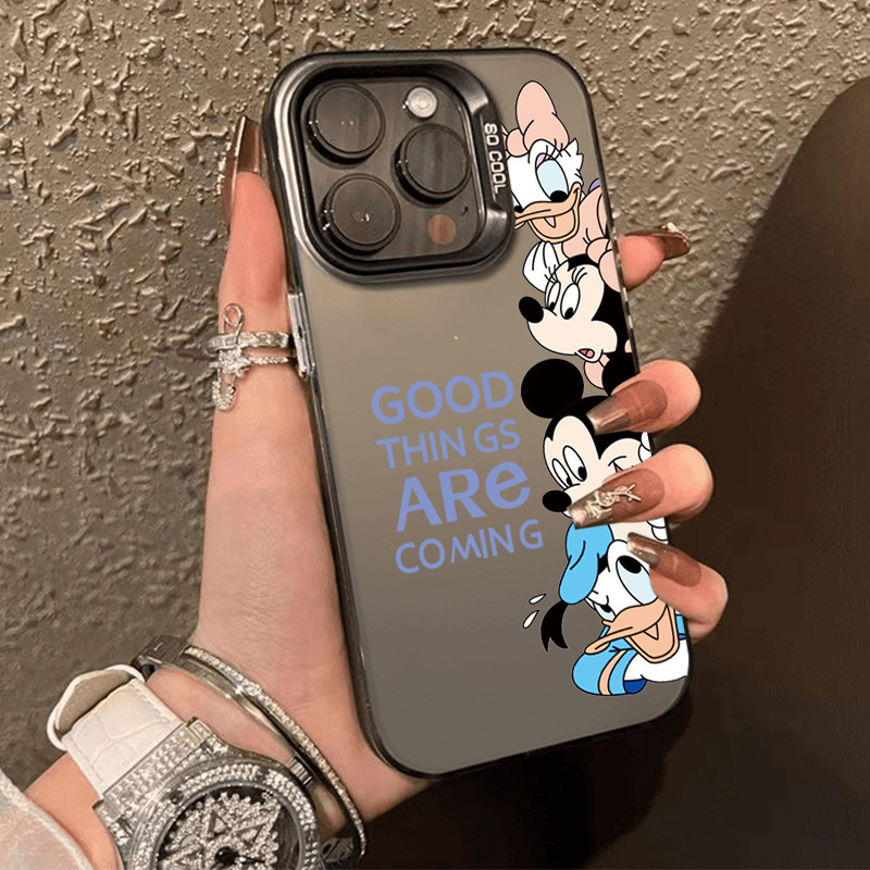 เคสไอโฟน16 สีดำหรูหราซิลิโคนแข็งกรณีโทรศัพท์ for IPhone 13 15 7Plus 14 12 11 16 Pro MAX 8 6 7 6S Plus มิกกี้เมาส์