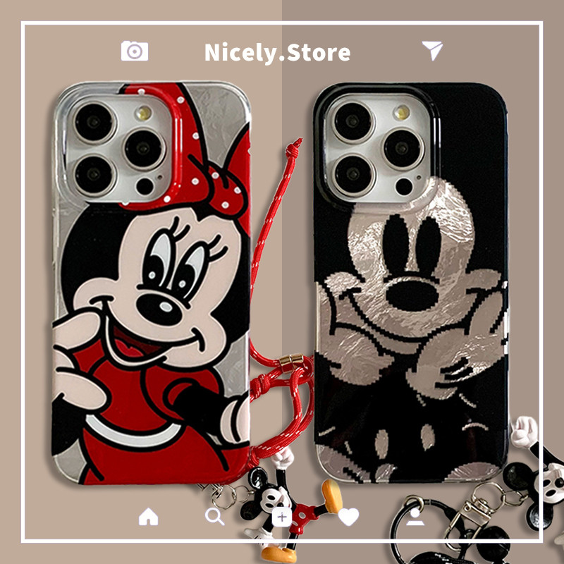 การ์ตูนริ้วรอย Big Face Mickey Mouse Minnie จี้เคสโทรศัพท์สําหรับ iPhone 16 15 14 13 Pro Max iPhone15 14Promax IMD Dirt Resistance Case Cover