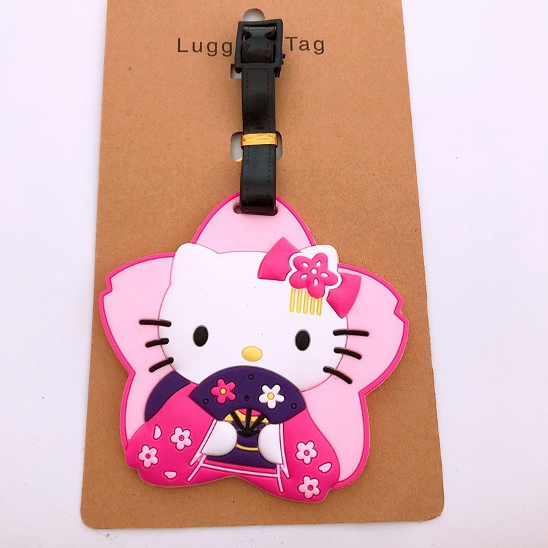 Kawaii Hello Kitty ป้ายกระเป๋าเดินทางอะนิเมะสีดํา Kitty แท็กกระเป๋าเดินทาง ID ผู้ถือที่อยู่ Baggage Boarding แบบพกพา